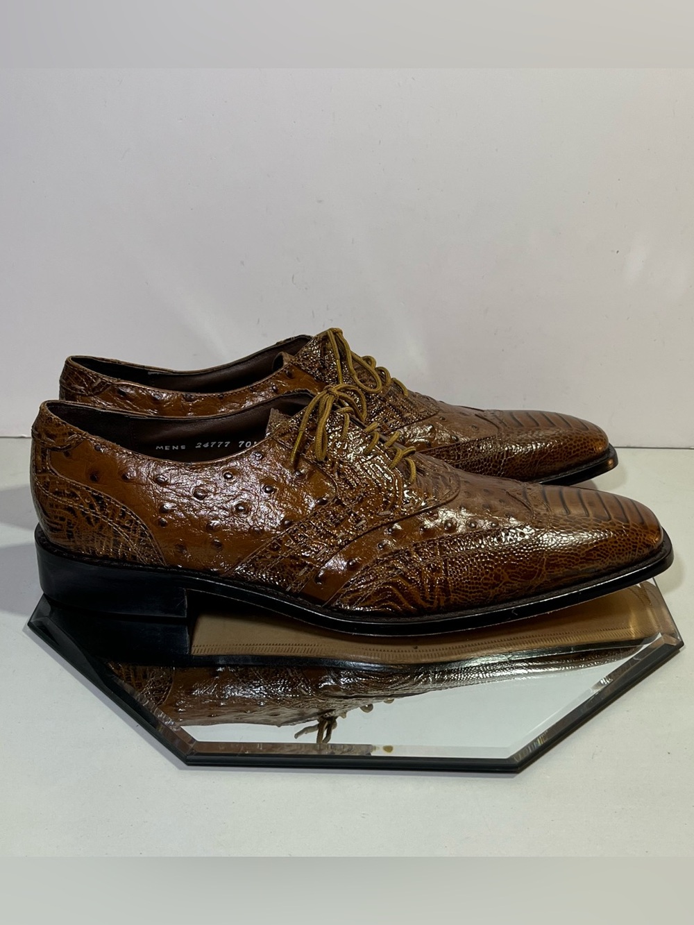 Stacy Adams Ostrich Print Leather Oxford Lace Up Dress Shoes, Men’s 11 M, Brown